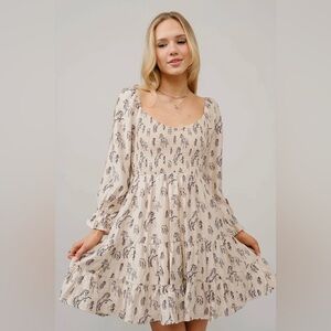 Blue B Cream Horse Print Puff Sleeve Tiered Mini Dress